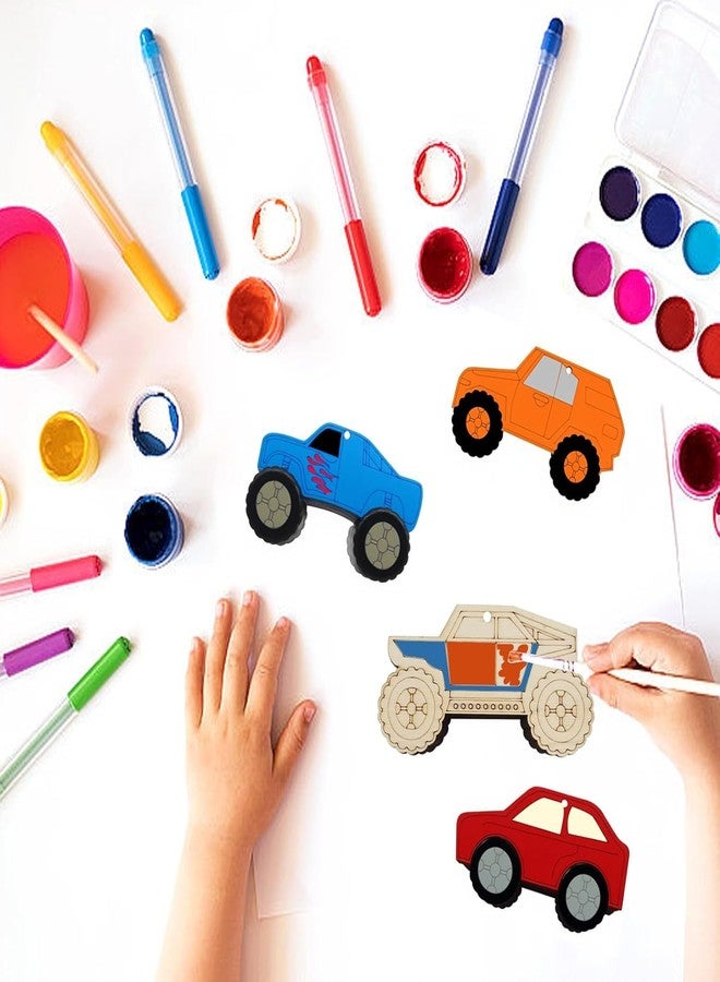 Cliths 15Pcs Monster Truck Wood Cutouts for DIY Crafts Unfinished Wooden Vehicle Ornaments with Hole to PaintKids Art Gift Tags Home Hanging Decoration - Image 5
